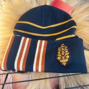 Free People Navy Beanie with Yellow and Rust Stripes